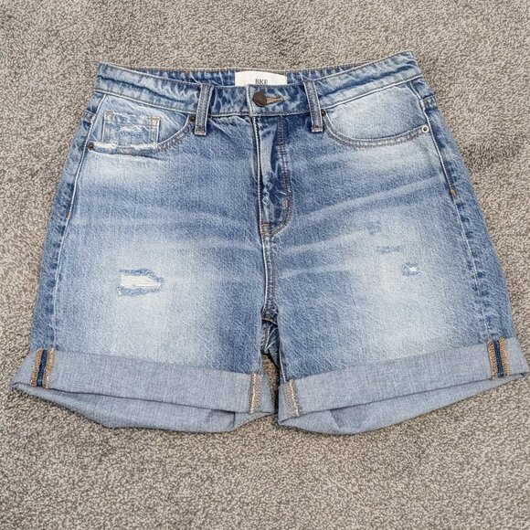 BKE Blue Distressed Denim Mid-Rise Cut-Off Cuffed Jean Shorts; Size 26 - Picture 1 of 4